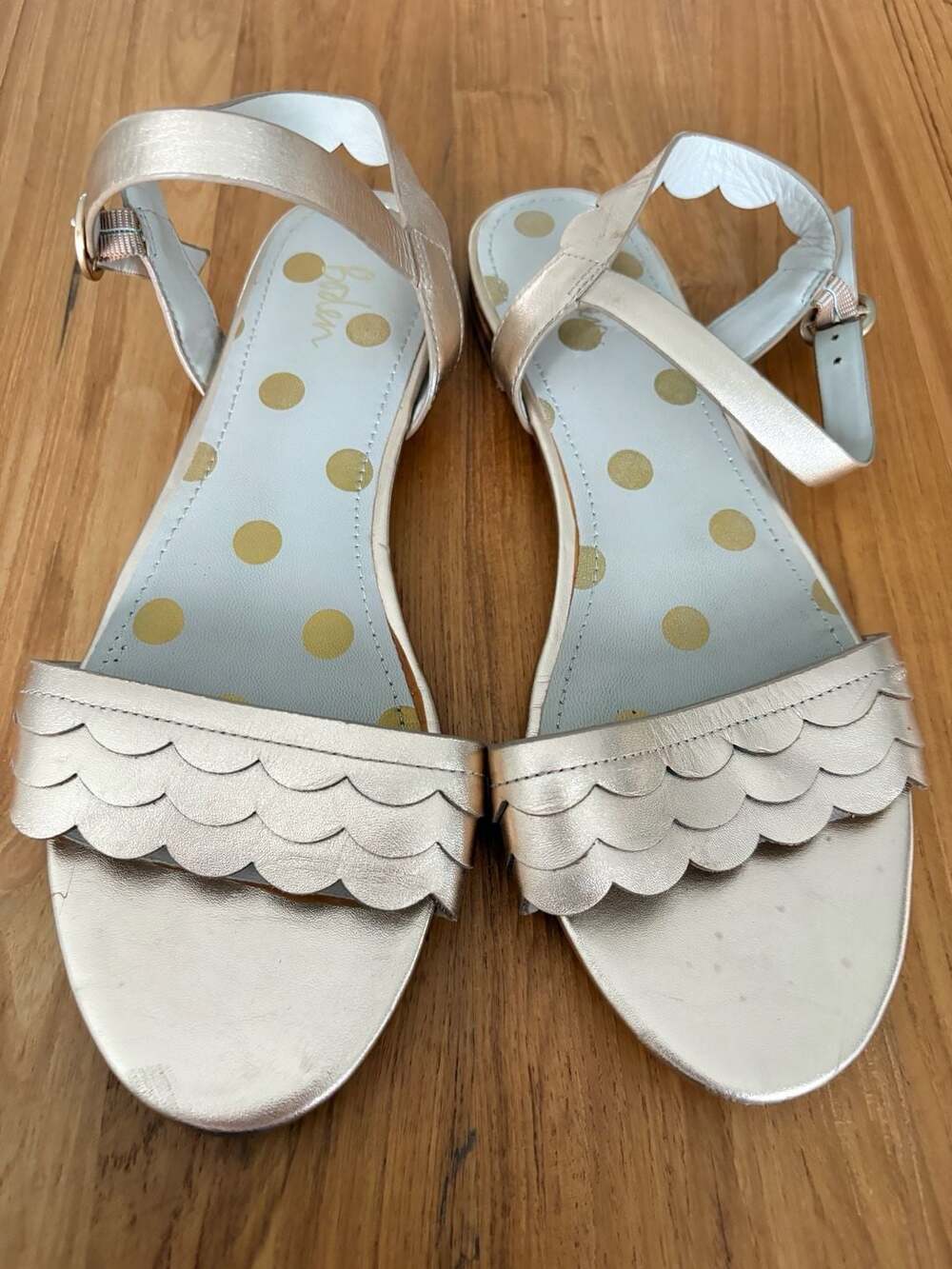 Boden Rose Gold Metallic Scalloped Leather Flat Sandals Size 39